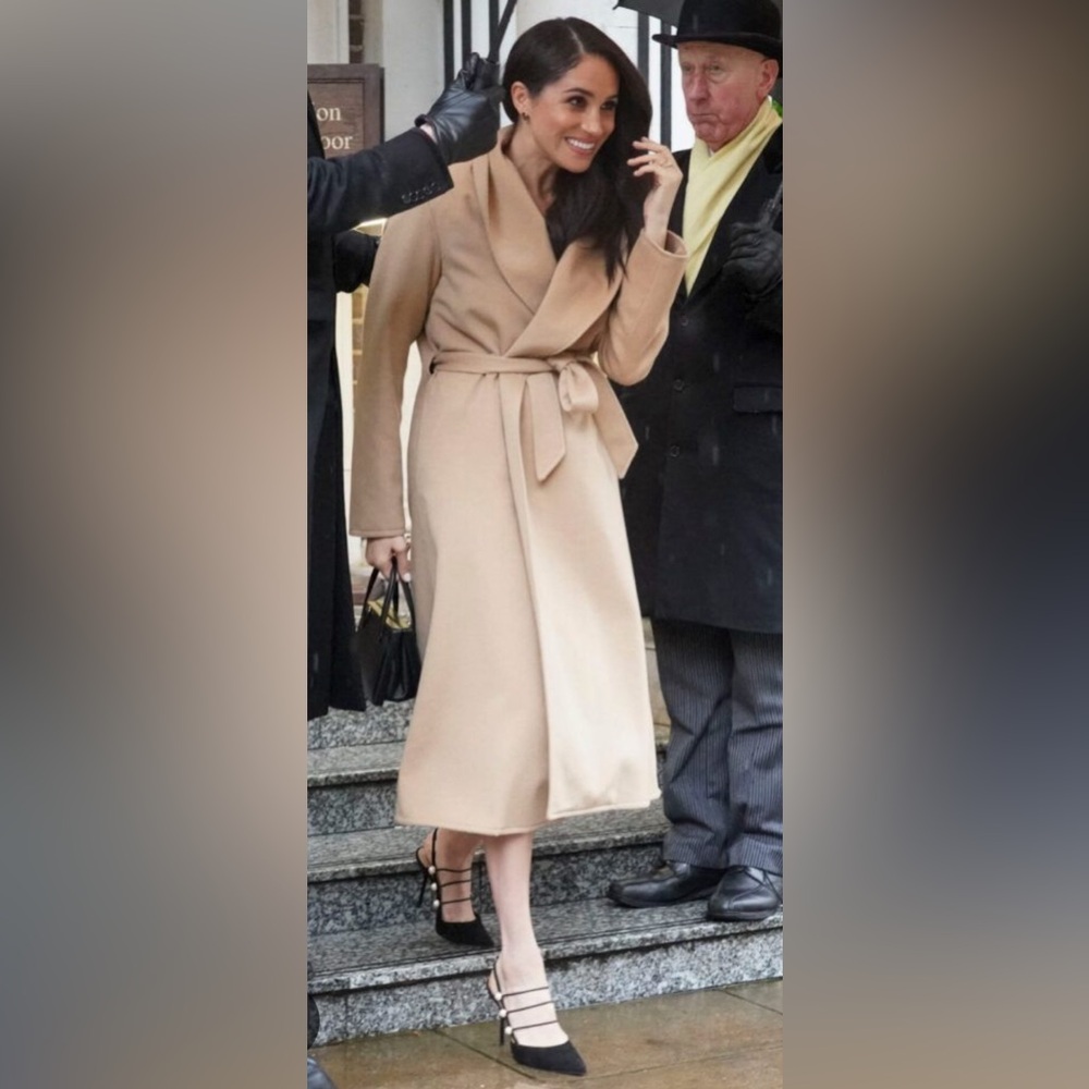 SENTALER Alpaca Belted Camel Lined Shawl Wrap Wool Coat $1990
